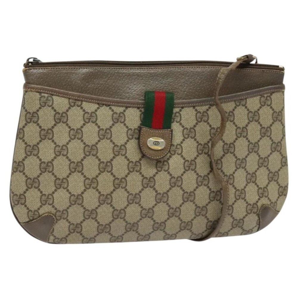 Authentic GUCCI GG Supreme Web Sherry Line Shoulder Bag PVC Beige 904 02 026